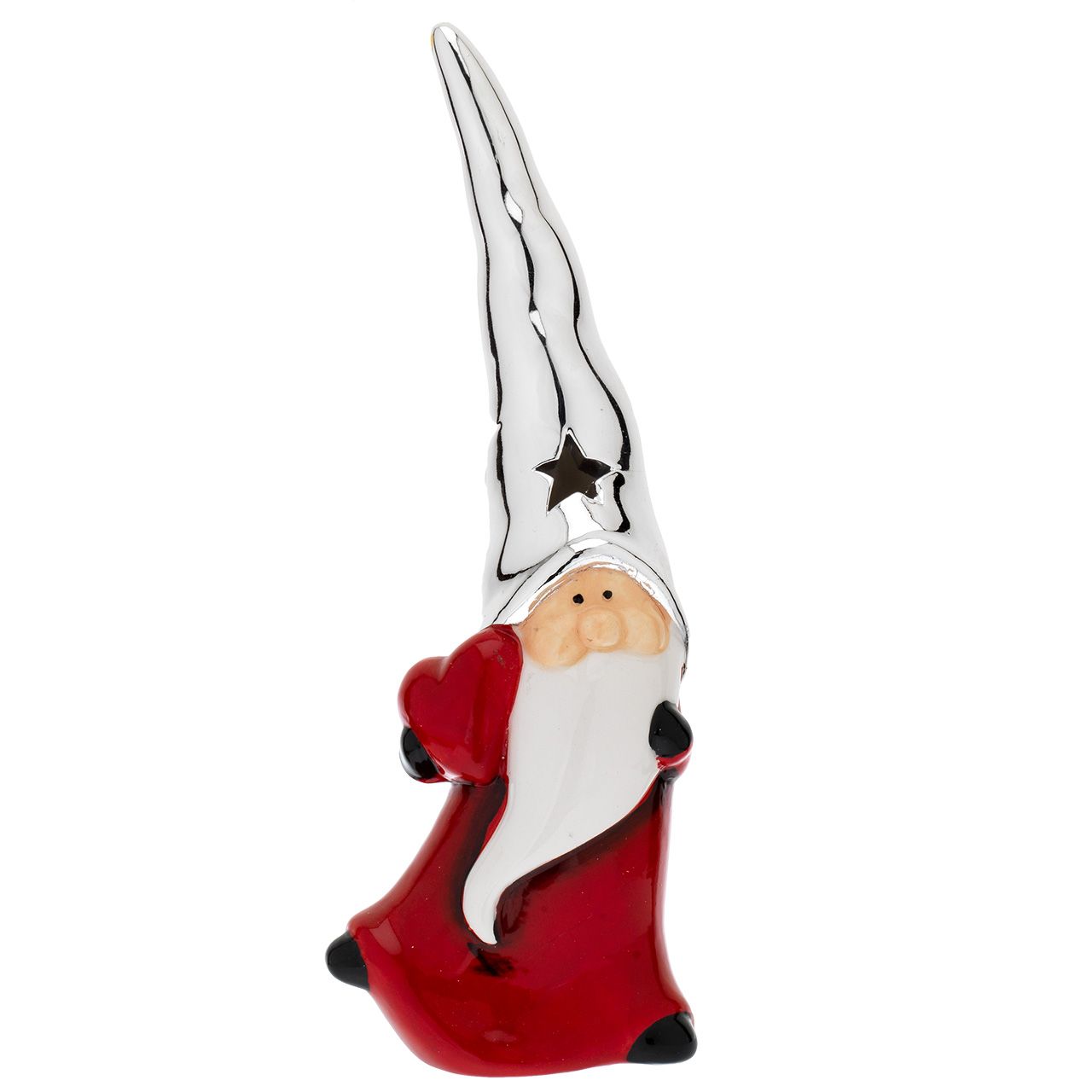BABBO NATALE DIFFUSORE H. 19 CON CUORE E CAPPELLO ARGENTO